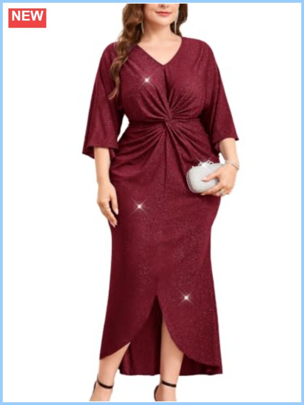 Sparkly Glitter Plus Size Midi Mermaid Cocktail Wedding Guest Dress